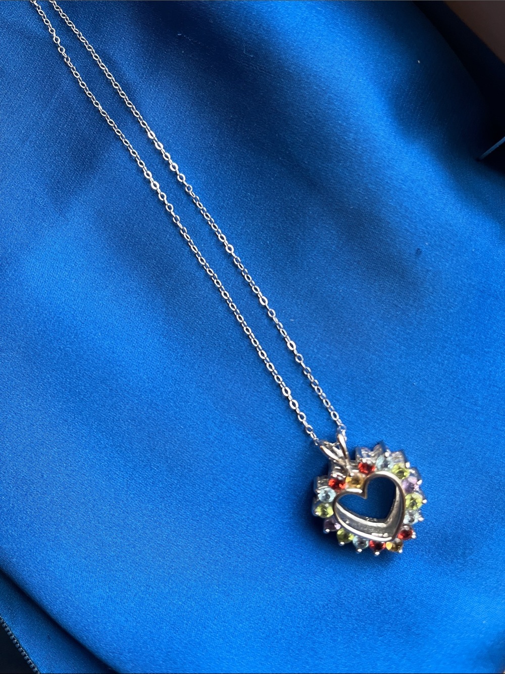 Multicolor Gemstone Heart Pendant Necklace in Sterling Silver